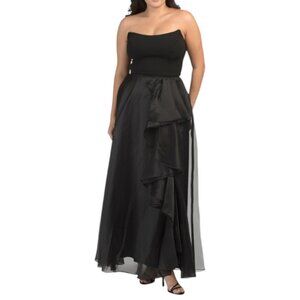 BETSY & ADAM Black Scuba Top Organza Skirt Gown